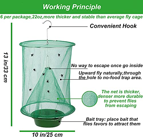 6 Pack Ranch Fly Trap, 2026 New Hanging Fly Catcher, The Most Effective Trap Ever Made with Pots, Cage Catcher for Indoor and Outdoor, Family Farms, Park, Restaurants, Green