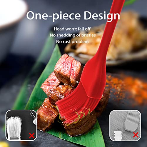 Silicone Basting Pastry Brush - Cooking Brush for Oil Sauce Butter Marinades, Food Brushes for BBQ Grill Kitchen Baking, Baster Brushes Baste Pastries Cakes Meat Desserts, Food Grade, Dishwasher Safe - color: 2 Pack - Red