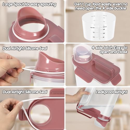 LEAWALK 5-7Lbs Airtight Pet Storage Container For Cat Dog Bird Food and Keep Fresh, Translucent Body, Upgraded Large Nozzle for Easy Pouring With Handle Design Easy to Carry When Going Out-Pink - color: Pink, size: 5L-1pack