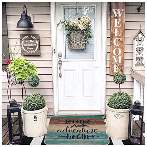 Welcome Mats for Front Door Farmhouse Camper Door Mat Trailer RV Floor Mats Let The Adventure Begin Camping Doormat Non Slip Rubber Entrance Rug for Indoor Outdoor 17x28 inch