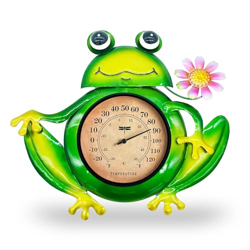 Outdoor Thermometer, Waterproof & Easy to Read, No Battery Needed | Frog wall-mounted decorative large outdoor thermometer for patio, garden, fence