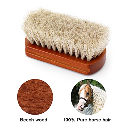 Mini 4" Shoe Brush - Portable Horse Hair Boot Brush w/Natural Wood Handle - Soft Bristle Shoe Shine Brush for Cleaning, Buffing & Polishing Leather Shoes - Travel-Friendly Size - color: White
