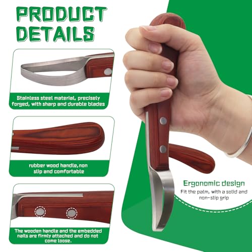 Hoof Knife with Sharpener Double-Ended Farrier Hoof Trimmer with Wooden Handle for Horses, Cows & Farm Livestock