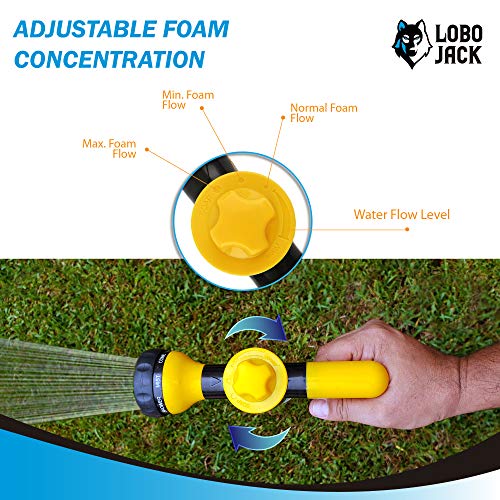 Foam Sprayer Gun, Pressure Nozzle for Car Wash, Watering plants, Pet Shower, Outdoor Fun - 8 Watering Patterns and Soap Dispenser (Yellow)