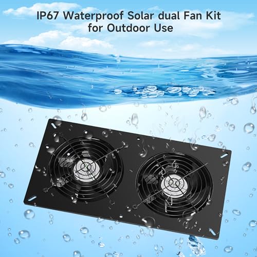 Fanspex Solar 2 Fan Kit with 66.6 Wh Battery Backup for Greenhouse | 50W Solar Powered Rechargeable Weatherproofed for Chicken Coop & Shed Exhausting or Air Circulation - size: 2 Fan Large Kit