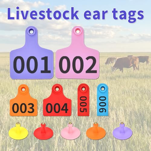 50pcs Farm Animal Ear Tags Numbered 001-050 Livestock Identification for Cattle Cows Hogs Pigs Sheep Goats (50, Large-Red) - color: Large-red