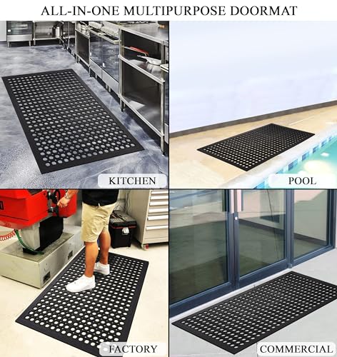 A1 Home Collections Anti Fatigue Mat, 0.6" Thick Heavy Duty Rubber Floor Mat with Drainage Holes - Non-Slip Kitchen, Bar & Restaurant Mat, 36x60 in (2 Pack) - size: 2 Pack - 60"L x 36"W x 0.6"Th