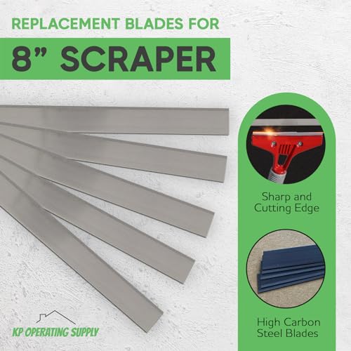 8-Inch Floor Scraper Blades, 5 Pack Replacement | Five 8-inch angled replacement blades fit compatible floor scrapers for flooring removal, adhesive, residue and demolition - size: Pack of 5