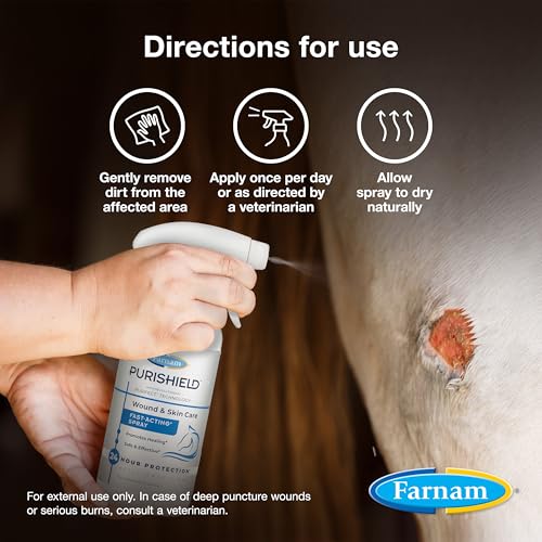 Farnam Purishield Wound and Skin Care Fast-Acting Spray for Horses, 12 oz | Wound Care, Fast-Acting Spray for Horses, Dogs, Cats & Livestock, 24-hour Protection*, Cleans, Treats and Promotes Healing* - size: 12 Fl Oz (Pack of 1)