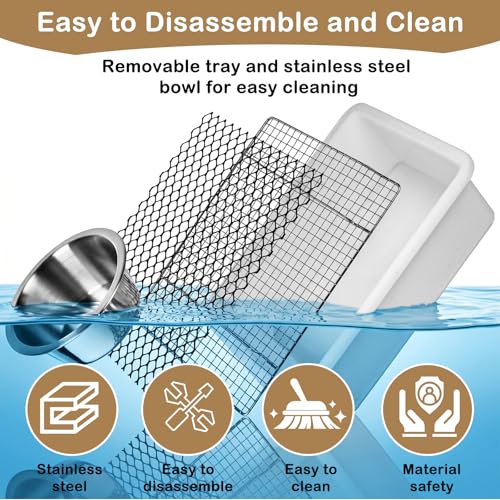 Upgraded 3‑in‑1 Wooden Rabbit Hay Feeder and Litter Box Combo | Extra Large, Mess‑Proof Hay Rack, Easy Clean, Stainless Steel Bowls, Small Pet Feeding Station - size: 26.1"W