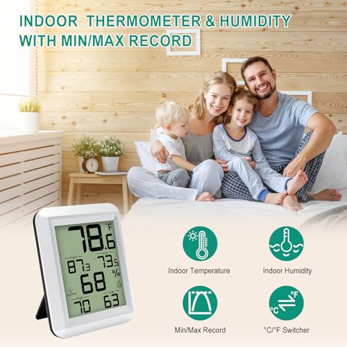 Urageuxy Indoor Hygrometer Thermometer, Digital Humidity Meter Temperature Gauge with Min/Max, ℉/℃ Switch for Home, Baby Room, Kitchen, Greenhouse