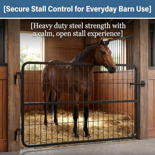 Durable 48" W x 24" H Horse Stall Gates with Two-Way Swing, Matte Black Steel Grid Stall Guards for Horses, Adjustable Stable Door for Farm Barns, Easy Install - size: 1