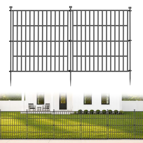 No Dig Garden Fence Outdoor for Yard, 24in (H) x 20ft(L) | 10 Panels Animal Barrier Fence, Rustproof Metal Temporary Dog Fence, Decorative Fencing for Patio, Flower Bed - size: 24 in(H) X 20 ft(L)