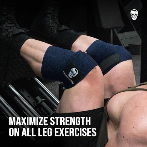 Gymreapers Knee Wraps for Squats and Powerlifting 72 Inch Compression Wraps with Strap for Men & Women Weightlifting Support - color: Navy
