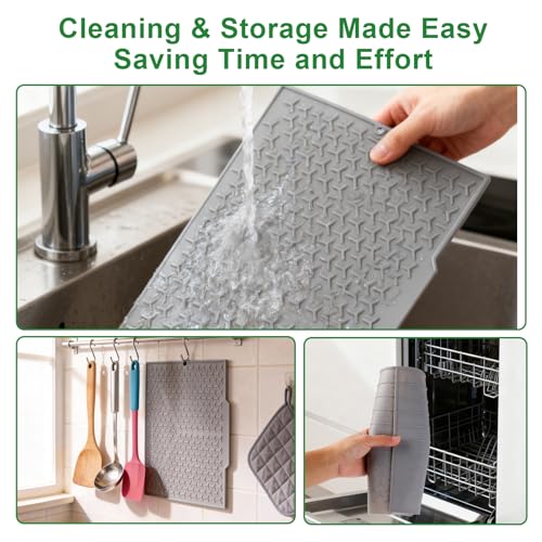 Silicone Dish Drying Mat,14"x10" Dish Drying Pad for Kitchen Counter or Sink,Non-Slip Drain Pad with Built-in Drain,Easy to Clean and Storage,Reusable