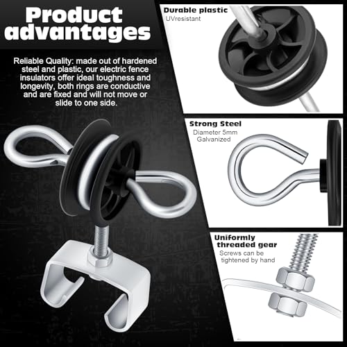 Gisafai 12 Pcs Electric Fence Gate Handles T Post Gate Handle Anchors Double Hook 2 Rings Steel Insulators with Easy Screws for Wire Electric Fence Wood Post Agricultural and Ranchers, Black