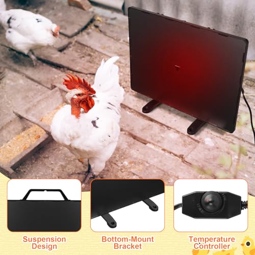 VIHOSE 2 Pcs Chicken Coop Heater 1 PC Radiant Heat Panel with Adjustable Temp 77 to 200℉ 1 PC Stainless Steel Poultry Chicken Waterer Heater for Winter Heated Base Radiant Warmer for Inside Outdoor