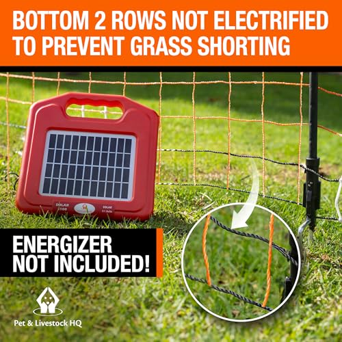 Pet & Livestock HQ Electric Fence Poultry Netting 48" x 164' - Portable Pre-Assembled Electric Net Fencing for Goats, Sheep, Lambs in Farms, Ranches, and Gardens (19 Posts, 2 Spikes) - size: 48" x 164'
