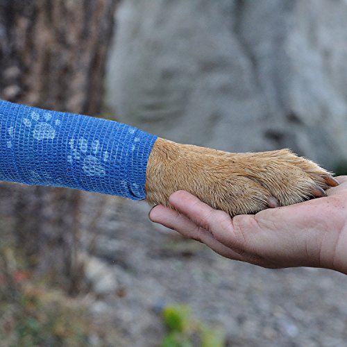 Pet Bandage Cohesive Bandage Self Adhering Wrap Tape, Multi-Function Elasticity Gauze Rolls Wrap First Aid Vet Tape for Dogs Cats Horses Birds Ankle Sprain (White and Blue)