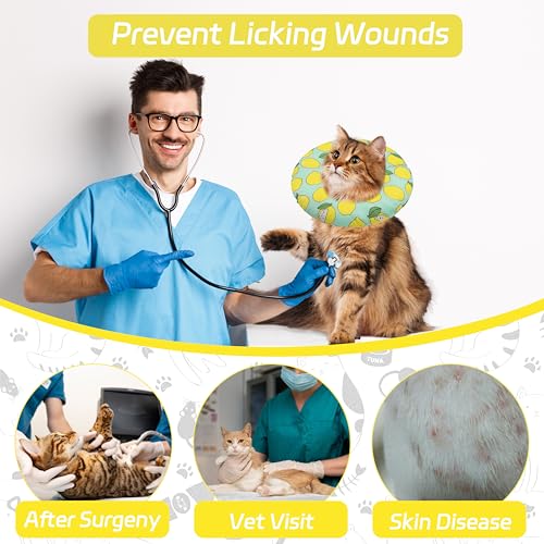 Seyezo Cat Cone Collar Soft, Adjustable Cat Recovery Collars, Green Lemon L | Cute Donut E Collar, Stop Licking After Surgery, Anti-Lick Recovery Elizabethan Collar for Kittens, Cone of Shame E-Collar - color: Green Lemon, size: Large
