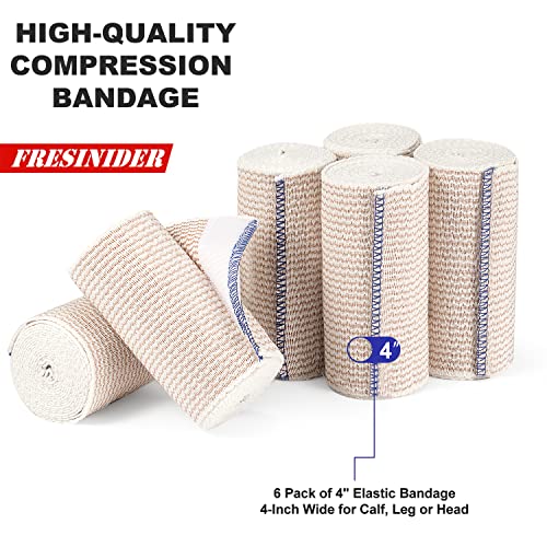 FRESINIDER Premium Elastic Bandage Wrap 4 Inch, 6 Pack, Hook and Loop | All-Purpose 4-Inch Cotton Compression Wrap for Knee, Calf and Elbow; Secure Ends for Sprains, Swelling and Sports Recovery - color: 6 Pack X 4 Inches