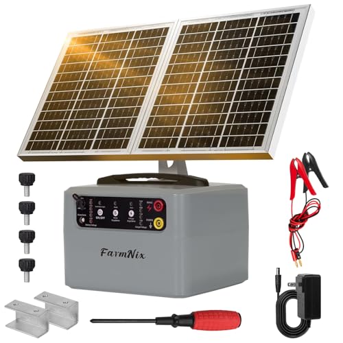 6-12KV Adjustable Output 30 Miles 1.5J Solar Electric Fence Charger | SEF-02, High-Efficiency 15W Solar Panel for Livestock, Farms & Remote Pastures, 12V 7Ah Battery, 24H Uninterrupted Protection - color: Gray