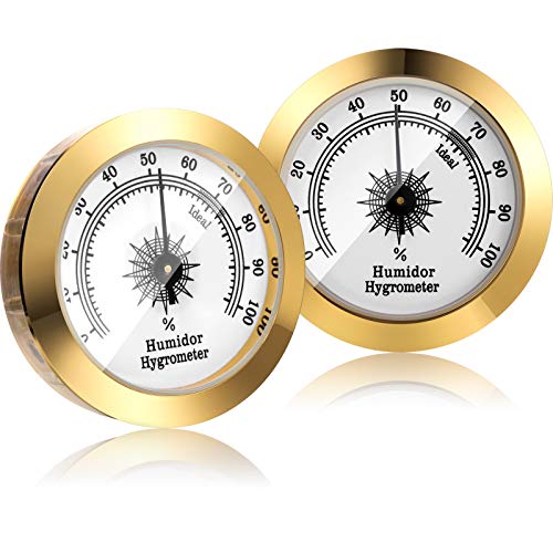 Frienda 2 Pcs Hygrometer 2 Inch Round Cigar Humidor Cabinet,Gold | Analog Dial Monitors Humidity, Maintains Optimal Cigar Moisture, Clear Scale Easy to Read, Ideal for Humidor Storage Boxes - color: Gold