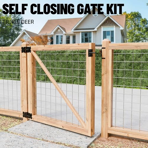 Heavy Duty Self-Closing Gate Hinge and Self-Locking Latch Hardware Kit | Stainless Steel Automatic Gate Hardware Kit for Wooden/Vinyl/PVC Fence Gate with Screws and Adjuster Tool, 2 Pack