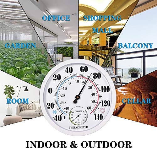 Indoor Outdoor Thermometer Large Waterproof Wall Patio Weather Thermometer No Battery Required Hanging Decor (White) - color: White 10", size: 10 Inch