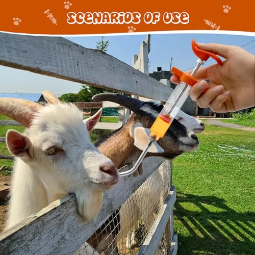 2 pcs Reusable Goats Syringe for Goat, 2 Drench Nozzle Adjustable Dosage Drench Gun Syringe for Sheep ( Orange 20ML) - style: Orange