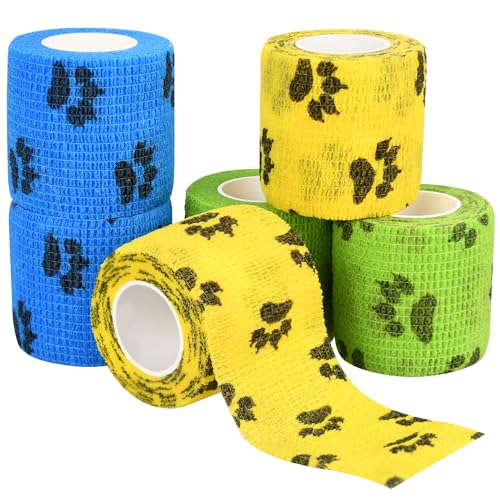 6pcs 2" Self Adhesive Bandage Wraps, Paw Prints A | for Dogs Pet Animals & Ankle Sprains & Swelling - size: 6pcs 2" Paw Prints A