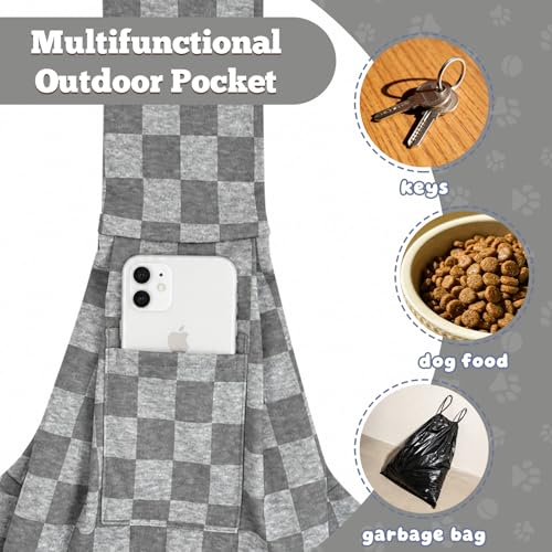 Dog Sling Carrier for Small Dogs and Cats 5–16 lbs, Puppy Carrier Sling with Safety Hook and Storage Pocket, Hands Free Pet Carrier Purse for Travel, Walking, Shopping (Grey Check) - color: Grey Check