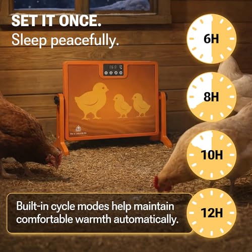 Chicken Coop Heater with New Technology Far-Infrared Heating - Adjustable Radiant Panel for Chicks, Fire-Safe Coop Heater, Brooder-Compatible, Wall-Mount or Floor-Standing, 86–194°F