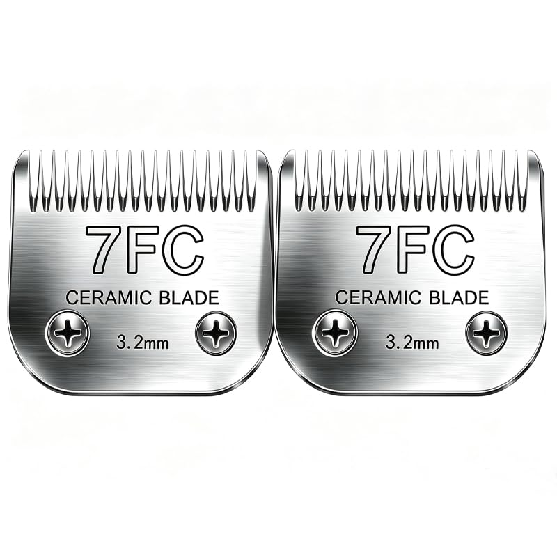 Detachable Pet Clipper Blades Dog Grooming Clipper Replacement Ceramic Blades, Compatible with Andis, Wahl, Oster(2Pack Size 7FC,Cut Length 3.2mm) - size: 7FC*2 (3.2mm)