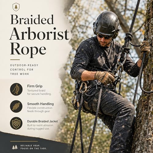 Double Braided Polyester Arborist Rope (1/2 inch X 100 feet) High Strength Bull Rope for Tree Work Climbing Securing Sailing Swing, Black - size: 1/2 inch X 100 feet