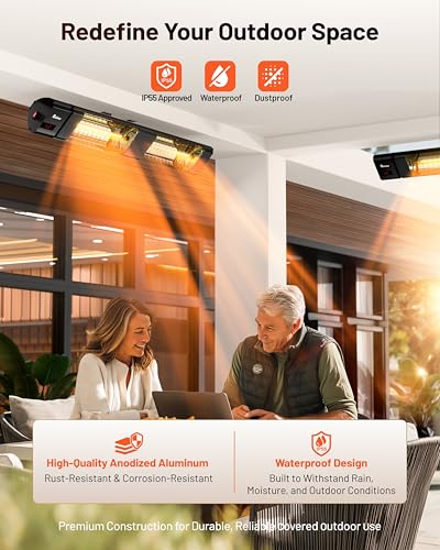 DR. INFRARED HEATER DR-239 3000W Indoor & Outdoor Infrared Patio Heater, Wall or Ceiling Mount, IP55 Weatherproof, Commercial or Residential, 220V-240V Electric Heater with Remote & Mounting Kit - size: 41.2 Inches