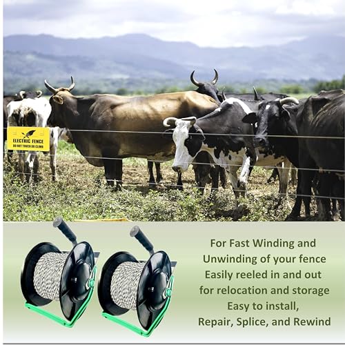PK2 Electric Fence Polywire 6 Conductors 1312 Feet Pre-Spooled on 3:1 Standard Geared Reel - size: 1312 ft x 6 wires x 2 standard reel