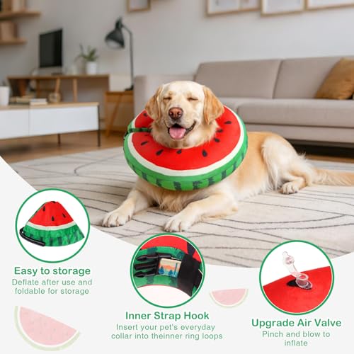 SCENEREAL Recovery Donut Collar for Medium Large Dogs, Soft Dog Cone | Inflatable Cone Collar Alternative After Surgery, Adjustable Neck Donut to Stop Licking, Watermelon Print E-Collars - color: Red Watermelon, size: L(Neck 16"-18")