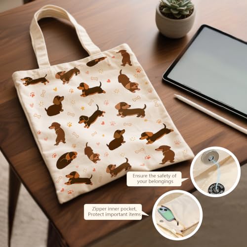 Aesthetic Canvas Tote Bag for Women - with Magnetic Snap Closure & Zipper Inner Pocket Reusable Totes Bag - color: Dog4