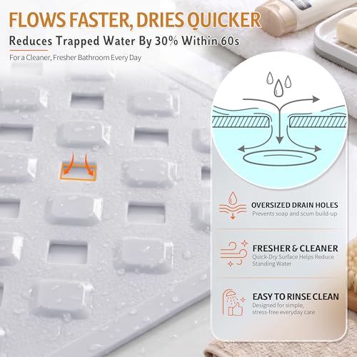 Yimobra Shower Mat, Bathtub Mat Non Slip, Big Drain Holes, 28x16, White | Strong Suction Cups, Anti Slip Bath Tub Mat for Inside Shower, Machine Washable Fast Drying, Bathroom Essentials - color: White, size: 27.5 X 15.5 Inch