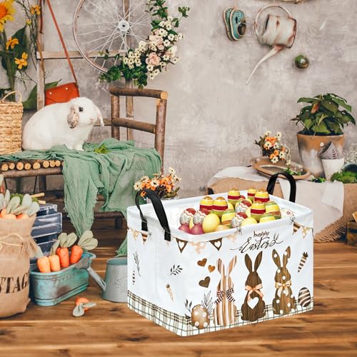 Easter Storage Basket Easter Bunny Storage Bin Collapsible Nursery Hamper Clothes Box Book Shelf Basket Easter Bunny Eggs Decor Easter Gifts - color: Grey Rabbit