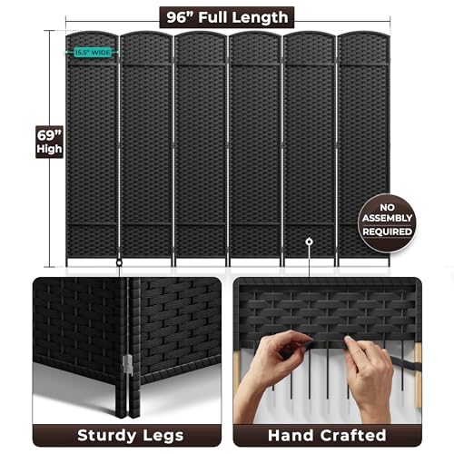 Sorbus Foldable Room Divider, Mesh Privacy Screen (6 Panel, Black) | Folding screens, dividers for rooms, double-hinged panels; freestanding partition for bedrooms, offices and shared areas - color: Black, size: 6 Panel