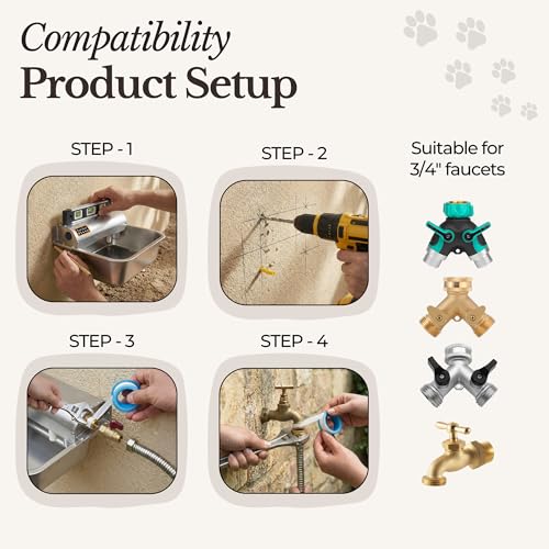 Automatic Pet Water Dispenser - 304 Stainless Steel Auto-Fill Water Bowl for Dogs - Poultry & Livestock - Float Water Level Control - 3/4" GHT Faucet Compatible - Wall Mount/Ground Usage - size: 1 GAL
