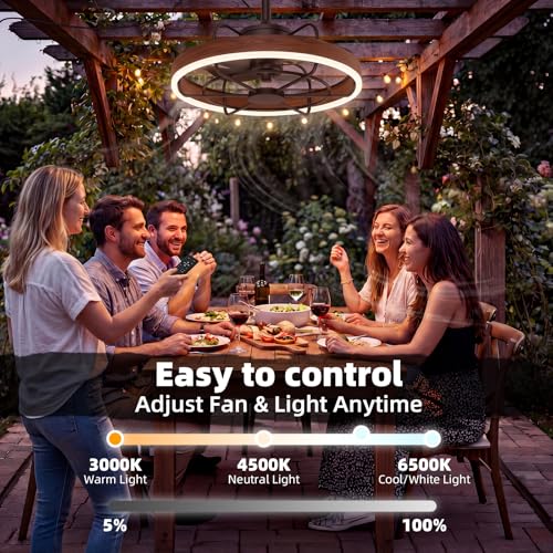 Farmhouse Gazebo Fan with Light, 20" Plug-in Gazebo Ceiliing Fan with App/Remote Control, Outdoor Ceiling Fan with Light IP65 Waterproof, 3 CCT Light, for Gazebo - Wood Grain - color: Wood Grain
