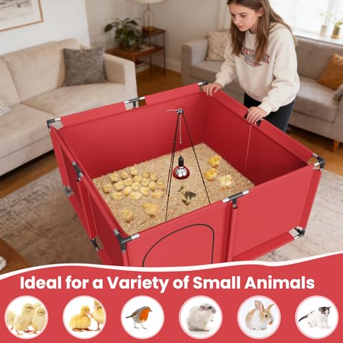 Brooder Box for Chicks, All-in-One Chick Starter Kit, Stainless Steel Frame Baby Chicken Brooder Playpen with 250W Heat Lamp, Perch, Feeder & Waterer Set, Up to 30 Chicks, Square Style
