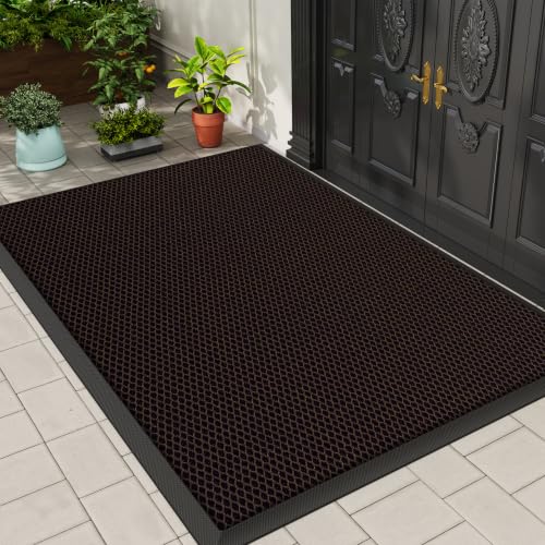 Front Door Mat Outside Entrance Entry Welcome Mat 36"x60" Brown Large 3x5ft | Heavy-Duty Dirt Trapper Non Slip Rubber Entrance Doormats for Entryway Porch Garage 3D Mesh Stain Resist All Season & Weather - color: Brown, size: 36"x60"