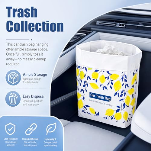 20PCS 2 in 1 Disposable Car Trash Bags with Adhesive Strips | Stylish & Anti-Spill Trash Bag for Car with Dual-Purpose Design,Stand & Stick-On Cars Garbage Bag as Vomit Bags