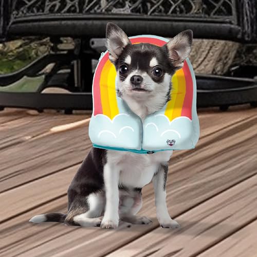 Rainbow Inflatable Dog Recovery Collar, Comfortable Cone Replacement for Pet Surgery, Protective Collars to Prevent Licking & Biting, Size Small - size: Small