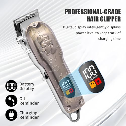 Professional Hair Clipper Set Men's Cordless Hair Clipper T-Shaped Blade Beard Trimmer Sideburn Trimmer Electric Hair Clippers Rechargeable Professional Hair Trimmer Set (Antique Bronze)