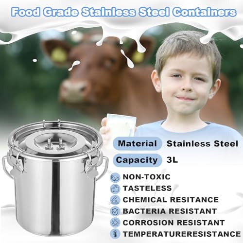 3L Upgrade Milking Machine for Goats Cows,Continuously Adjustable Suction Pulsation Vacuum Electric Milker,Portable Suction Machine W/Stainless Bucket Milk Tube Brush, Sponge Brush,Udder Protection